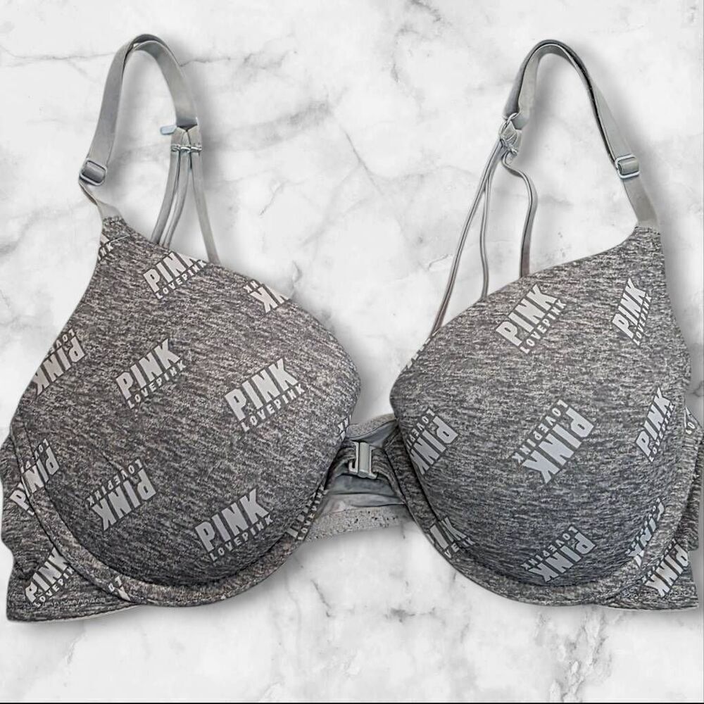 PINK Gray Front Clip Bra 34C